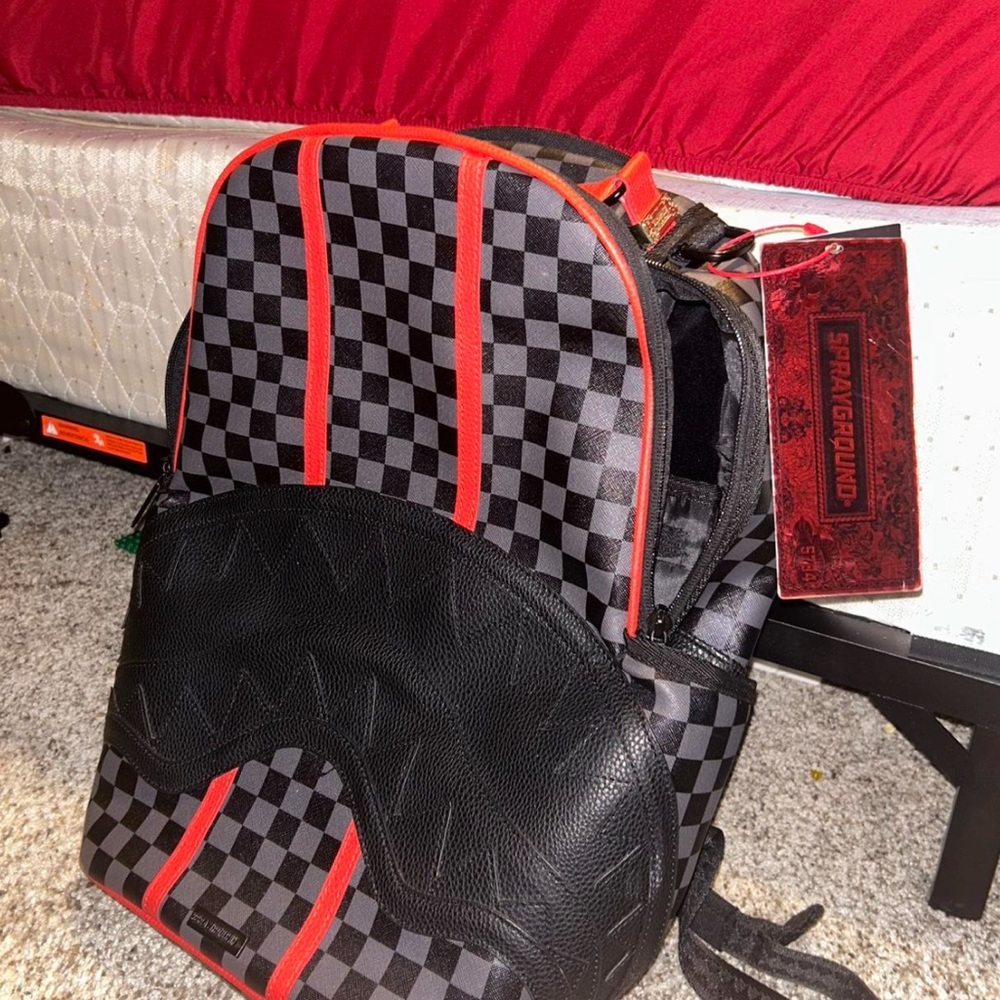 Sprayground Checkered Backpack With Red Accents - image 1